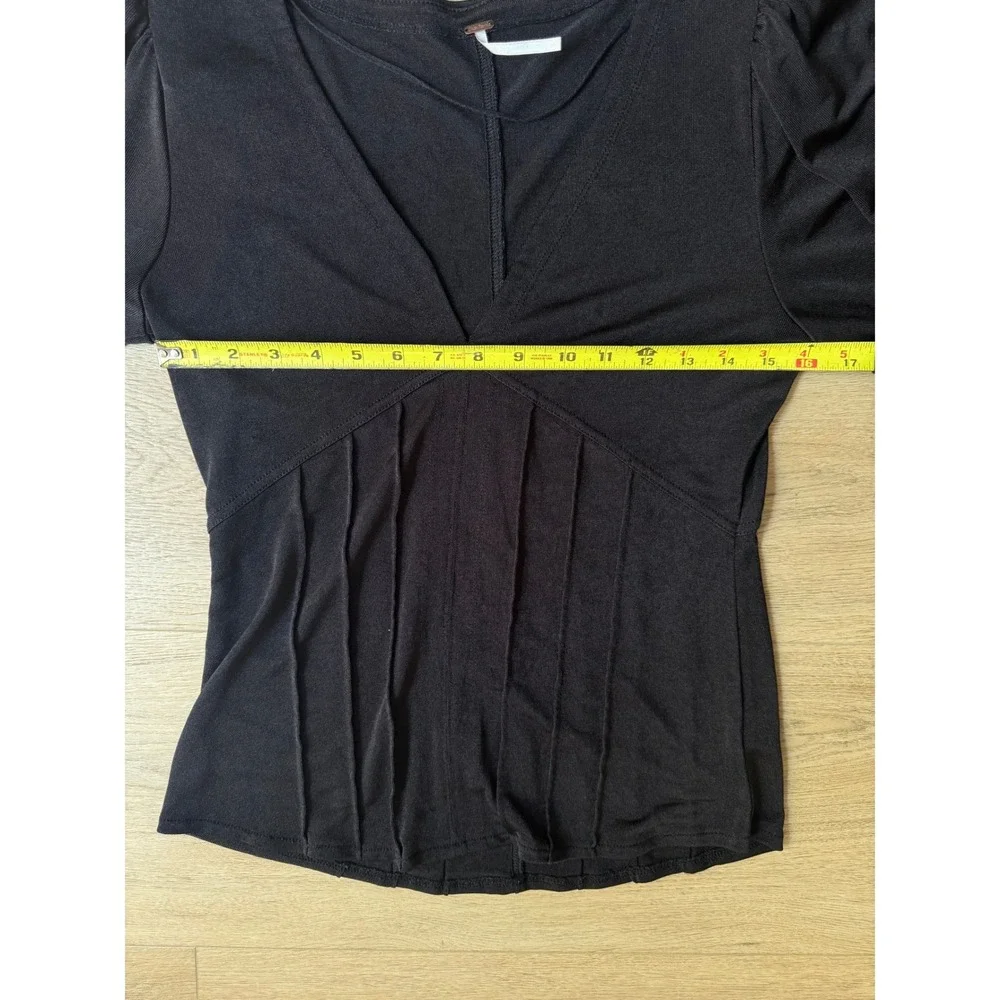 Free People Killer Queen Top  Black Deep V-Neck Puff Sleeve Blouse Bohemian  L